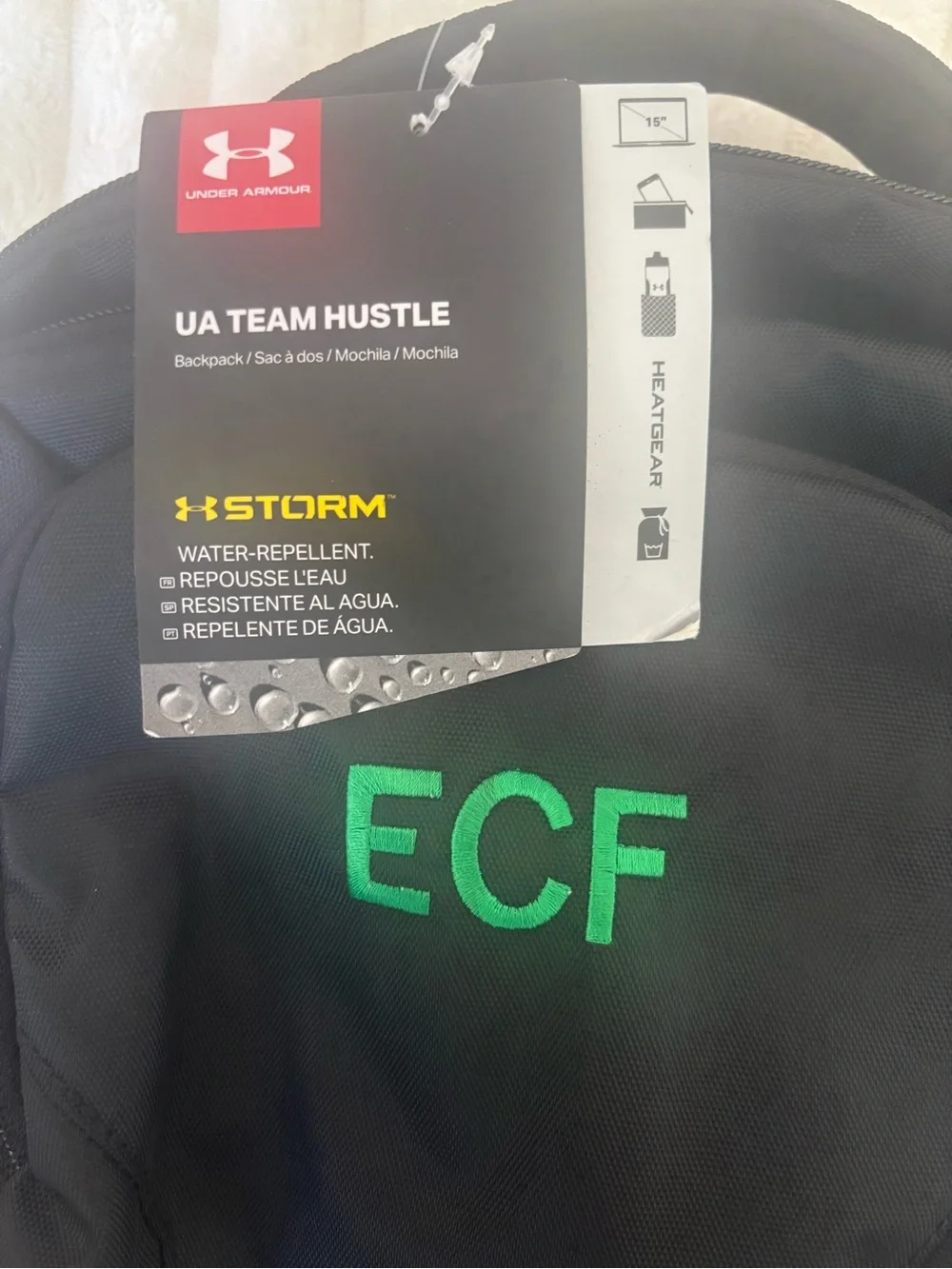 Under Armour Black Backpack with Green ECF Embroidery
